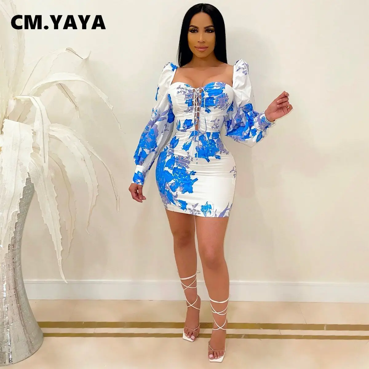 Женское облегающее платье миди CM.YAYA с U-образным вырезом и длинными