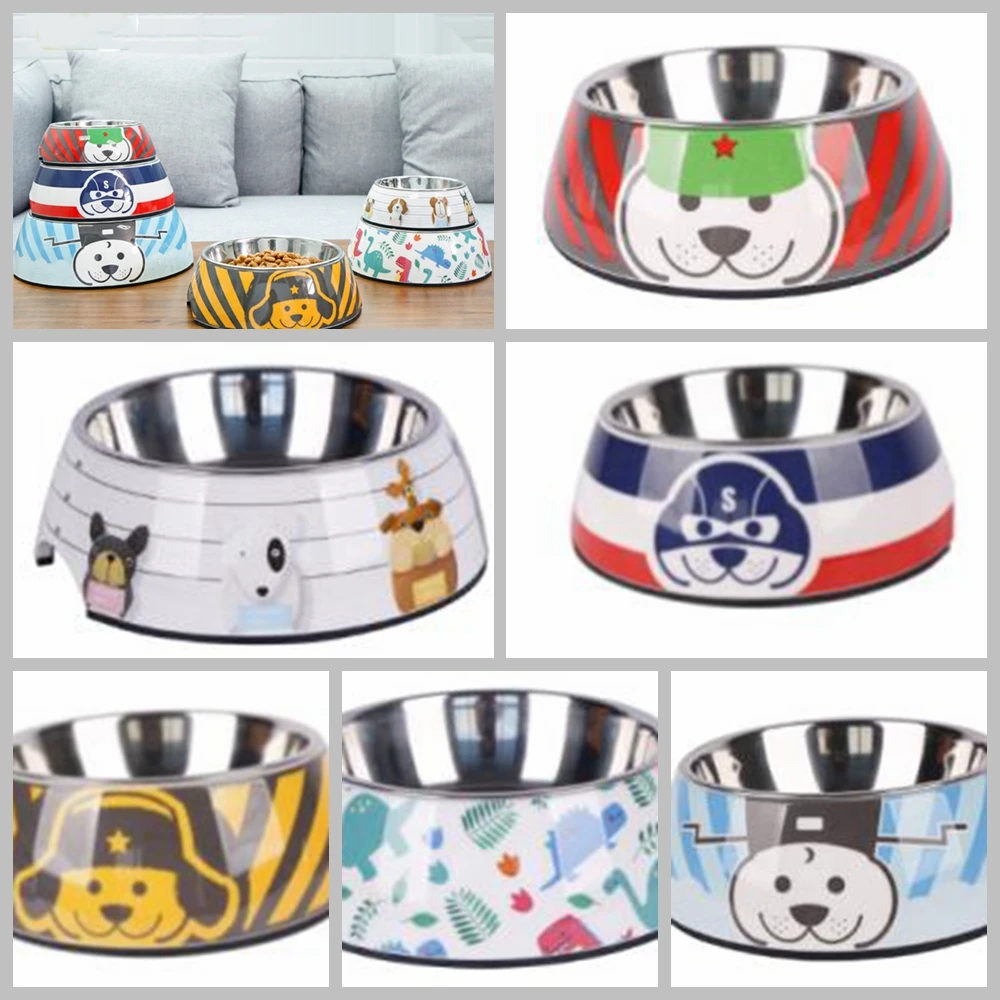 

Colorful Bowl Dog Bowls With Pictorial Stickers Stainless Steel Melamine Dog Bowl