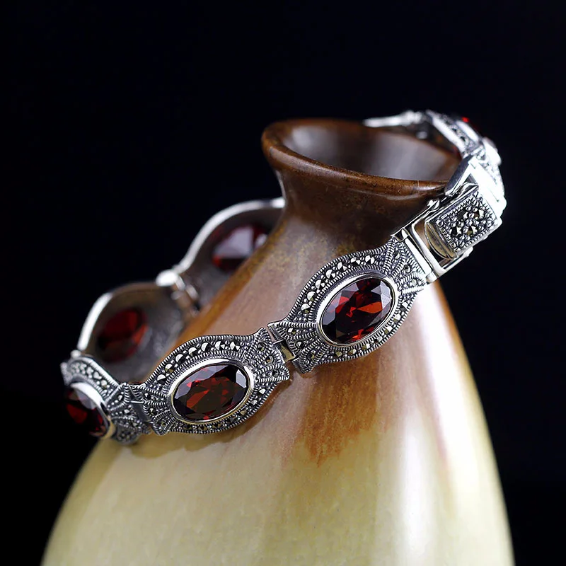 Аутентичные Тайские браслеты для женщин с натуральным гранатом широкие