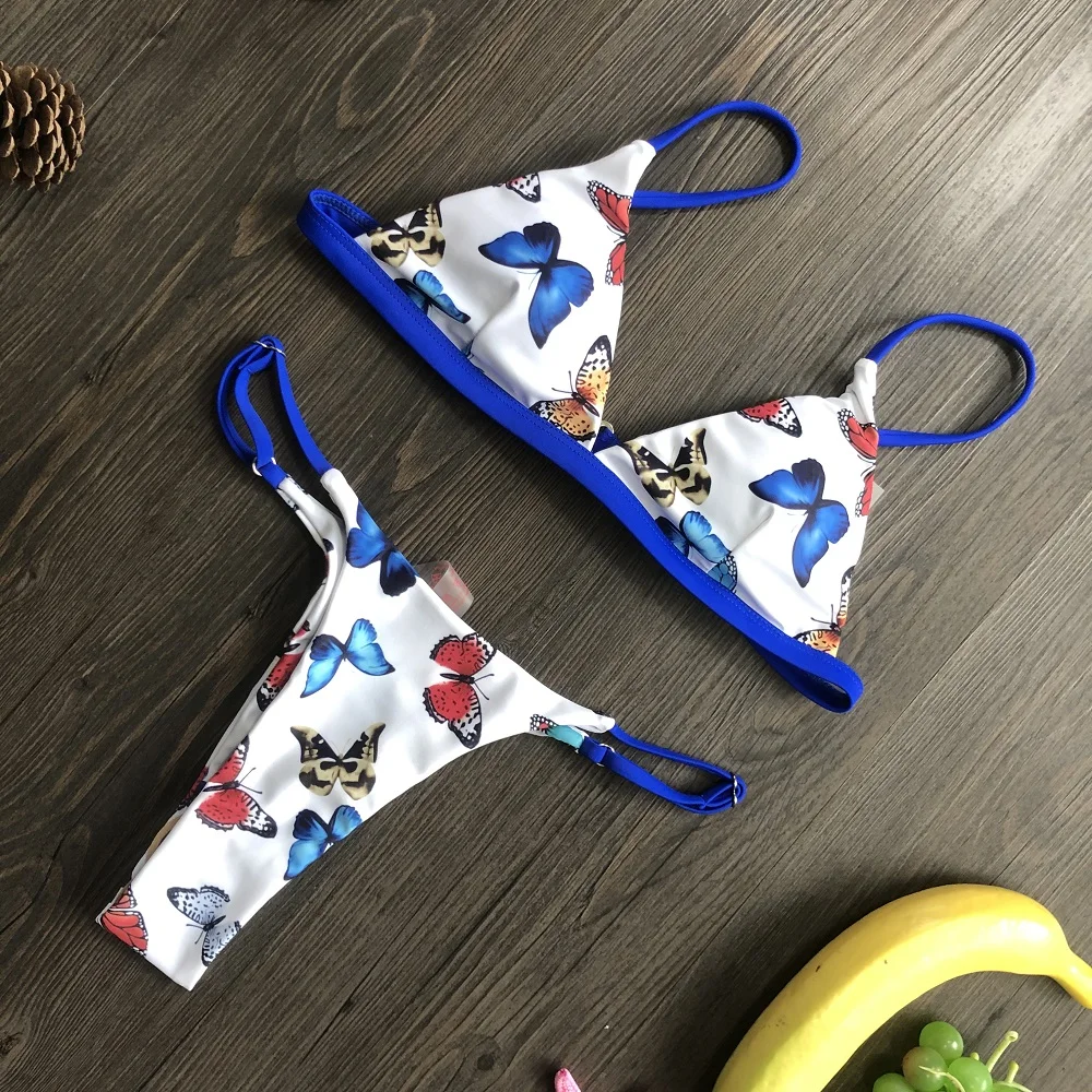 

Sexy Swimwears Women Bikini Swimsuits Butterfly Print Strapless Swimsuit Push Up Padded Female Bathing Low Waisted Girls 2021