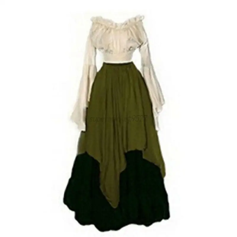 Для женщин средневековый Boho Крестьянская Wench Хеллоуин костюм в стиле Ренессанс