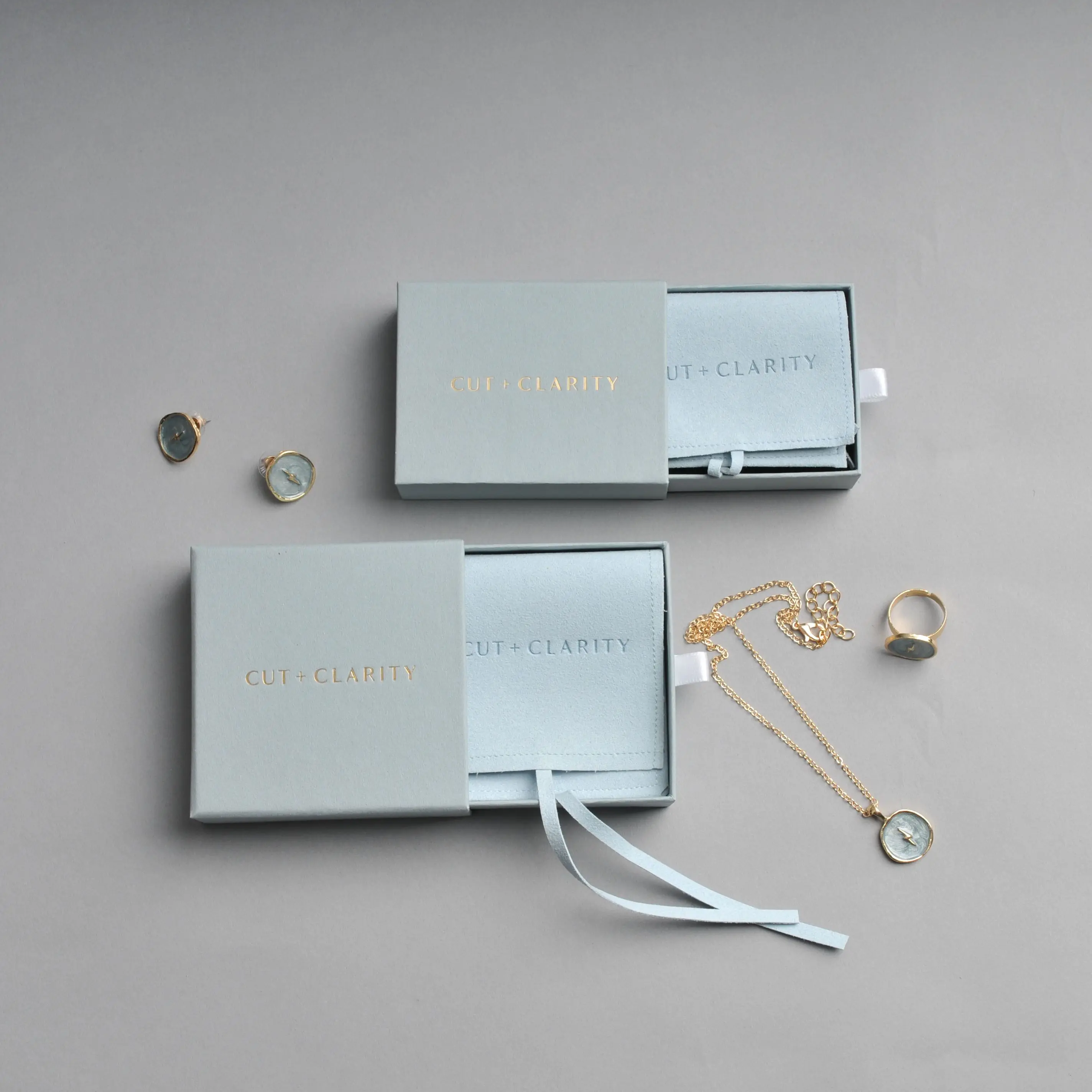 

50pcs Custom baby blue Jewellry Logo Print Business Paper Drawer Cardboard Boxes Luxury Packaging Chic Pouches