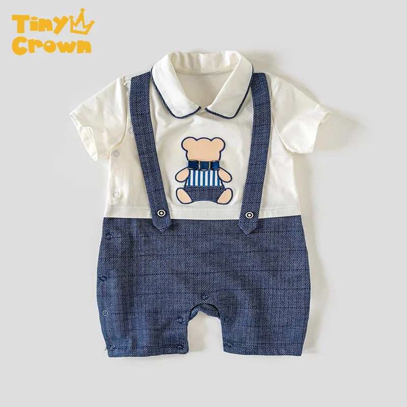 

Крошечный Корона От 0 до 2 лет джемпер для мальчиков футболка с короткими рукавами детская одежда из хлопка; Детский комбинезон с короткими р...