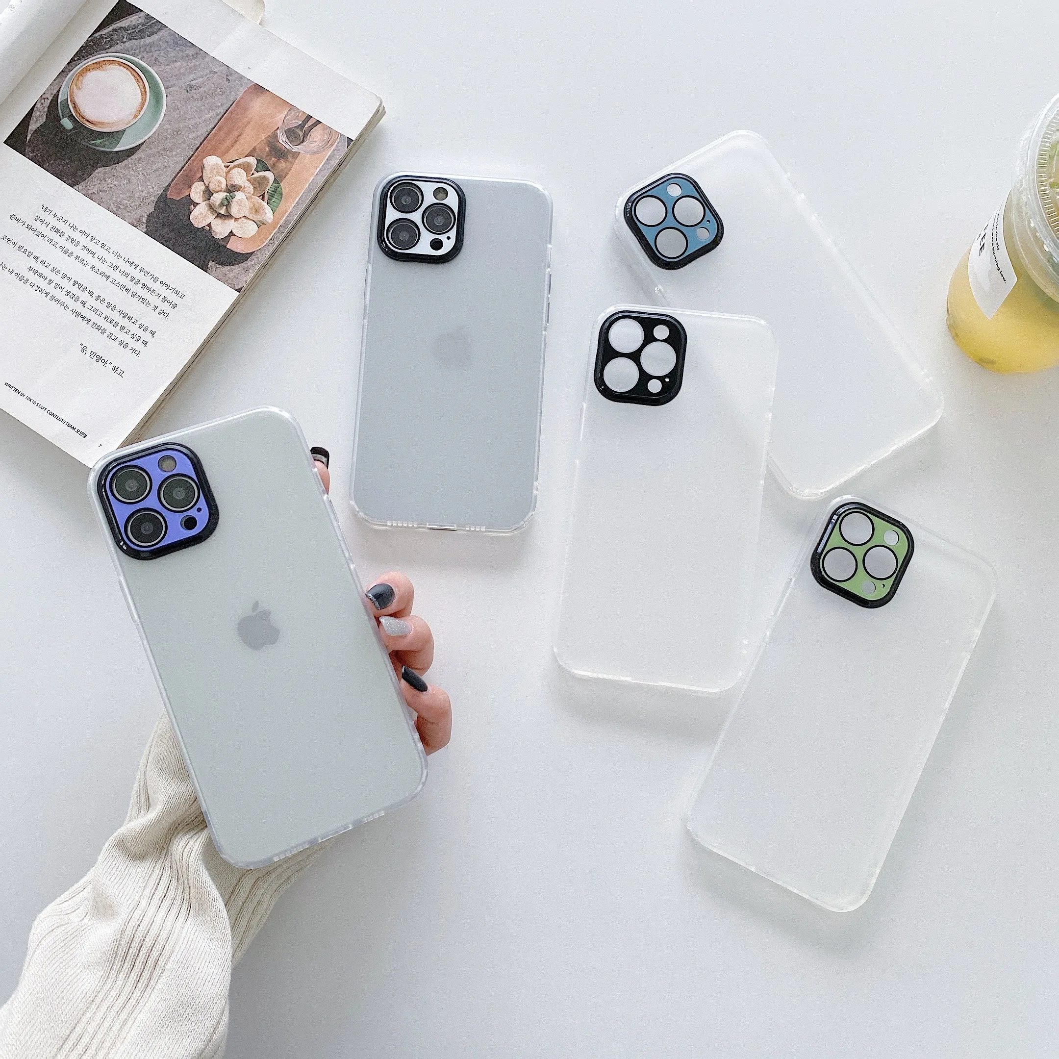 

iPhone12pro max glass lens eye protection transparent mobile phone case 11 frosted skin feeling fine hole protective case