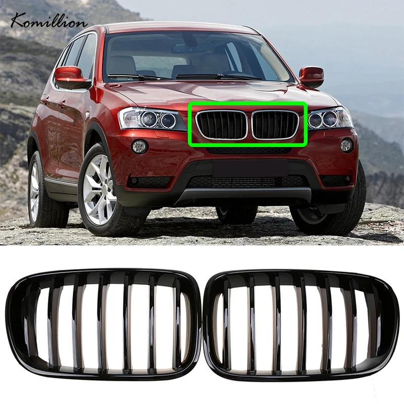 

Pair Gloss Black Car Racing Grills Front Kidney Grille for BMW X3 F25 Pre-facelift 2010 2011 2012 2013 2014 Auto Exterior Parts