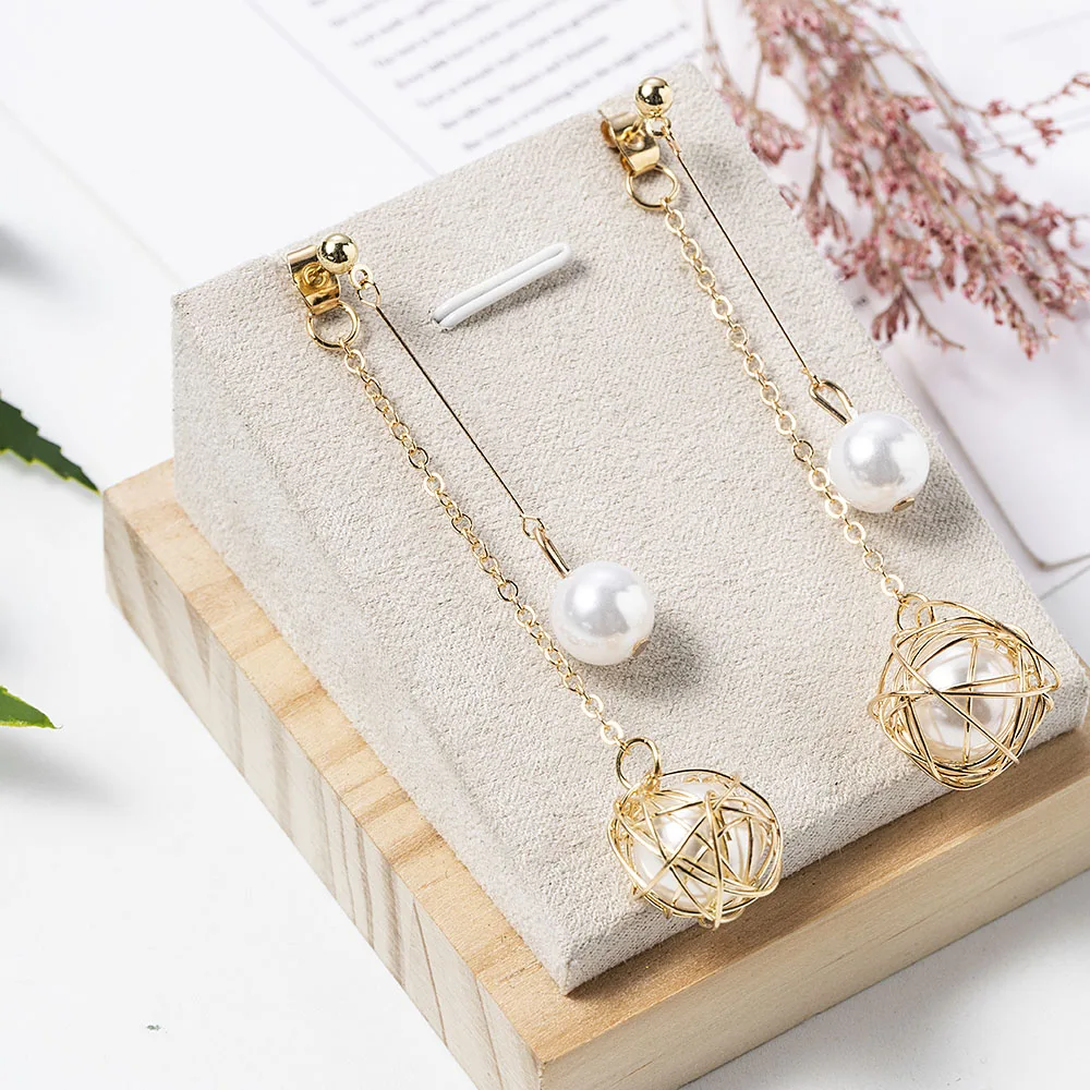 Висячие серьги из шпагат с металлическим шариком и искусственным жемчугом для