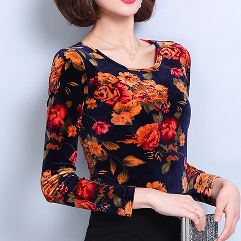 Blouses Women Plus Size Korean New Style Tops Spring Autumn Long Sleeve O-Neck Elegant Print Women Blouse Shirt Blusas Femininas