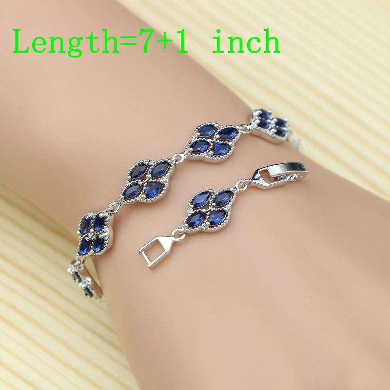 Blue Stones Jewelry Sets Of Silver 925 For Women Square Accessories Ring/Bracelet/Necklace/Pendant/Stud Earrings Set | Украшения и
