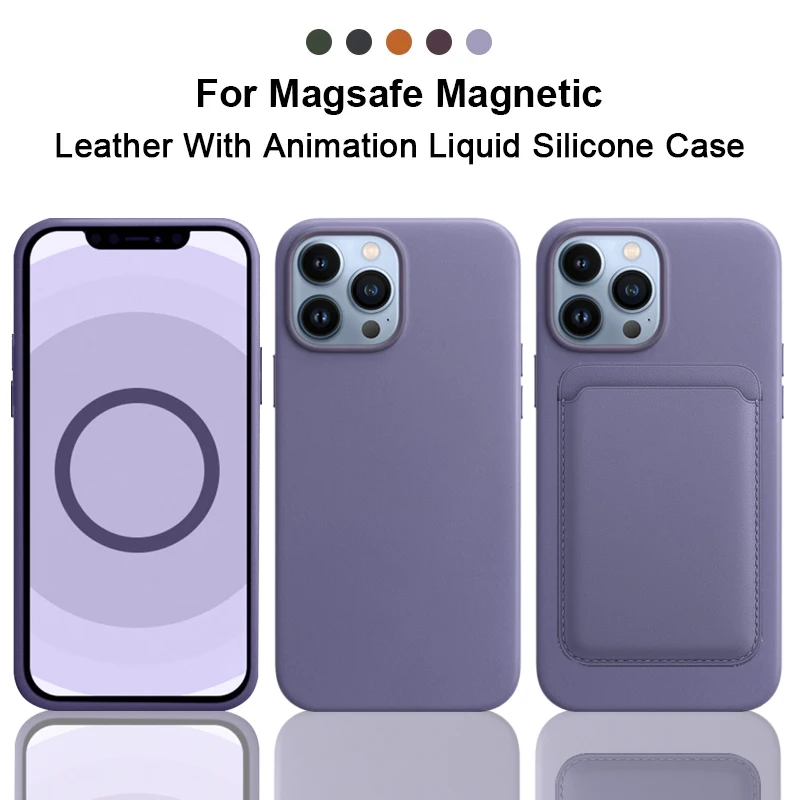 

оригинал Магнитный кожаный противоударный чехол для на Apple айфона iPhone 13 Pro Max For Magsafe Magnetic с анимацией жидкий силиконовый чехол 13 мини магнитн...
