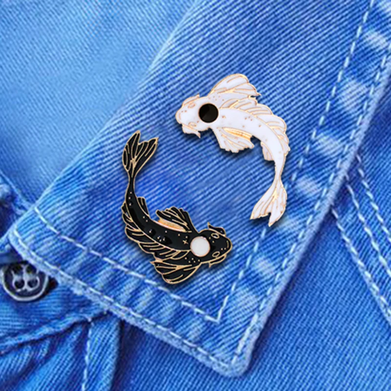 Женская поделка милая Золотая рыбка треска черная и белая хорошие подарки броши