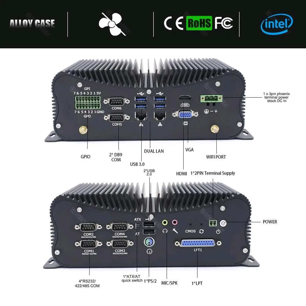 Промышленный мини-ПК Intel Core i5 8250U Kaby Lake 7267U с 14-контактным портом GPIO LPT DB9 COMs CMOS ATX ddr4