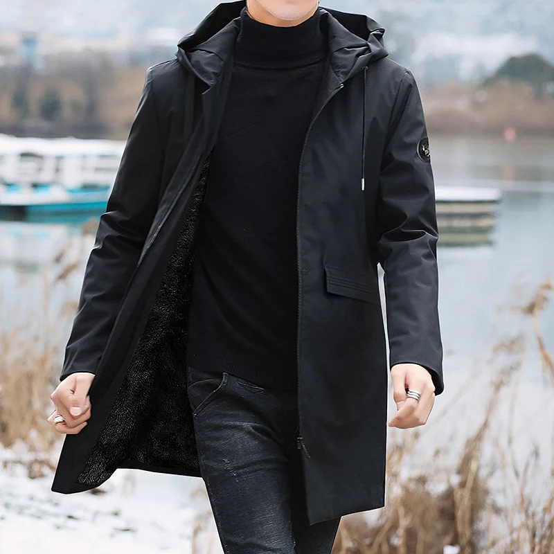 

Wool coat parka warm winter coat of men big 2021 new black with hood jacket outwear fleec long jacket parkas 8xl
