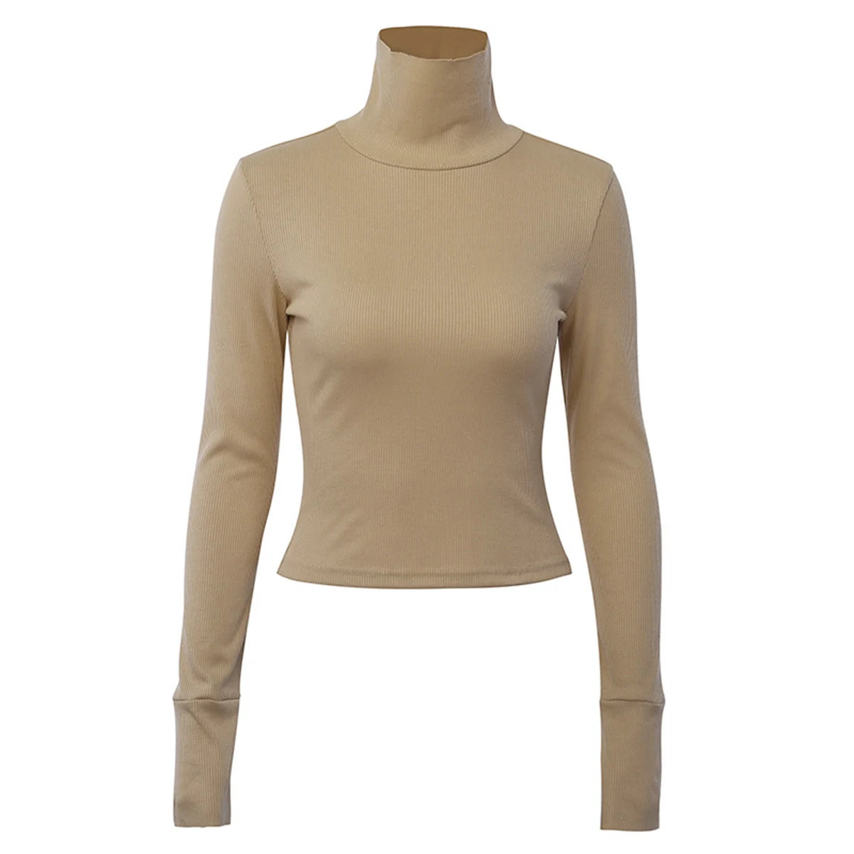

Women Fashion Long Sleeve High Collar Top Split Cuffs Solid Color Top Slim Turtleneck Flared Sleeve Blouse