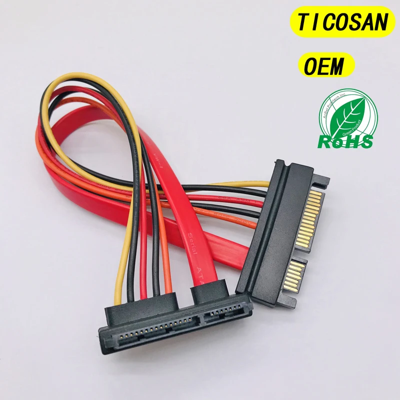 

TICOSAN 2PCS 50cm SATA 22 Pin Male To Female Sata Extension Cable ATA Drive To Standard Internal Power Connector OEM/ODM