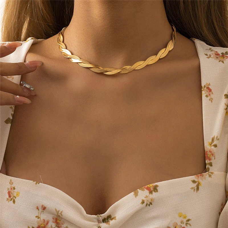 

Vintage Unique Twisted Snake Chain Necklace for Women Flat Blade Snake Bone Single Layer Clavicle Choker Necklace Jewelry Gifts