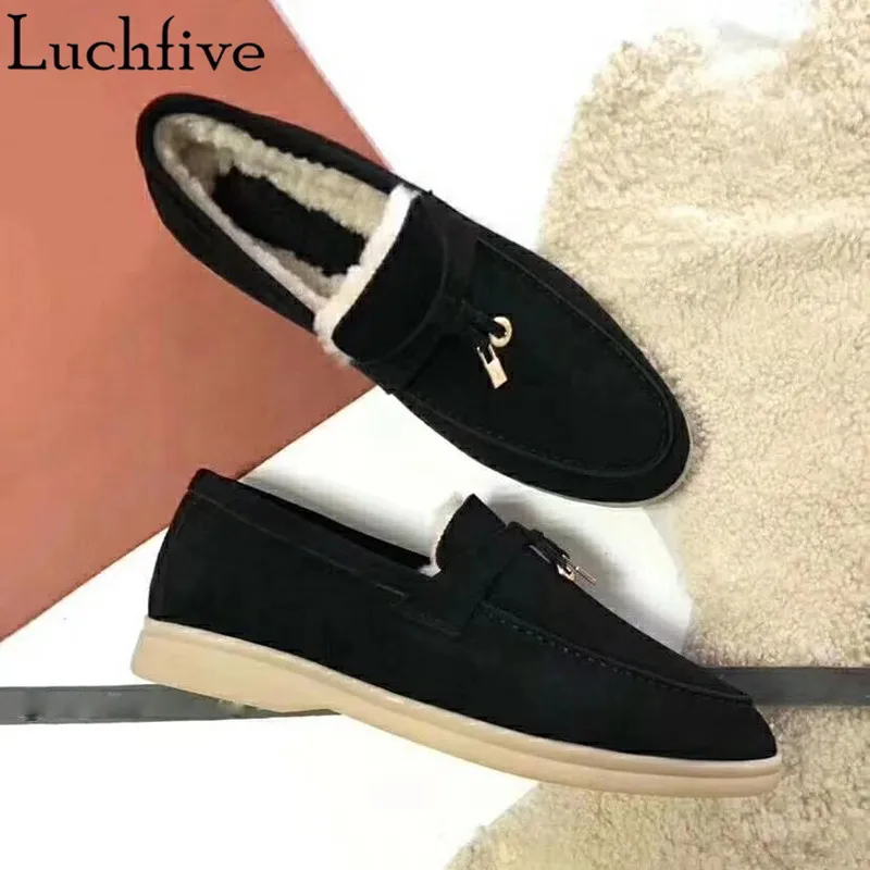 style 4 Популярная шерстяная обувь на плоской подошве; женская обувь с круглым носком и кисточками; Лоферы без застежки; цвет бежевый, черный; женская обувь; Zapatos De Mujer - Цвет: style 4