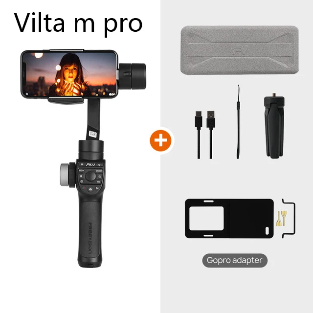 M PRO w adapter Обратитесь в службу поддержки по купонам Freevision Vilta M Pro Vilta-m 3-осевой Карманный шарнирный стабилизатор для смартфона стабилизатор для iPhone samsung GoPro Экшн камеры vs гладкой 4 Осмо 2 - Цвет: M PRO w adapter