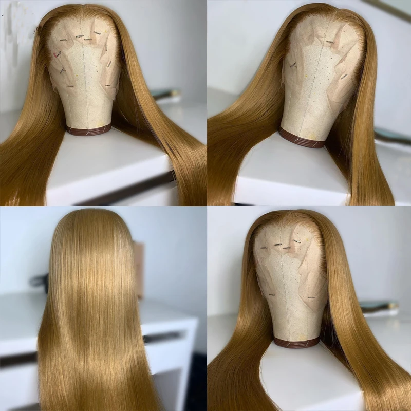 

Transparent Lace Wigs Dark Blonde Straight Hair Wig Honey Brown Color Wig Pre-plucked Lace Part Wigs 26"Inches Human Hair Wigs
