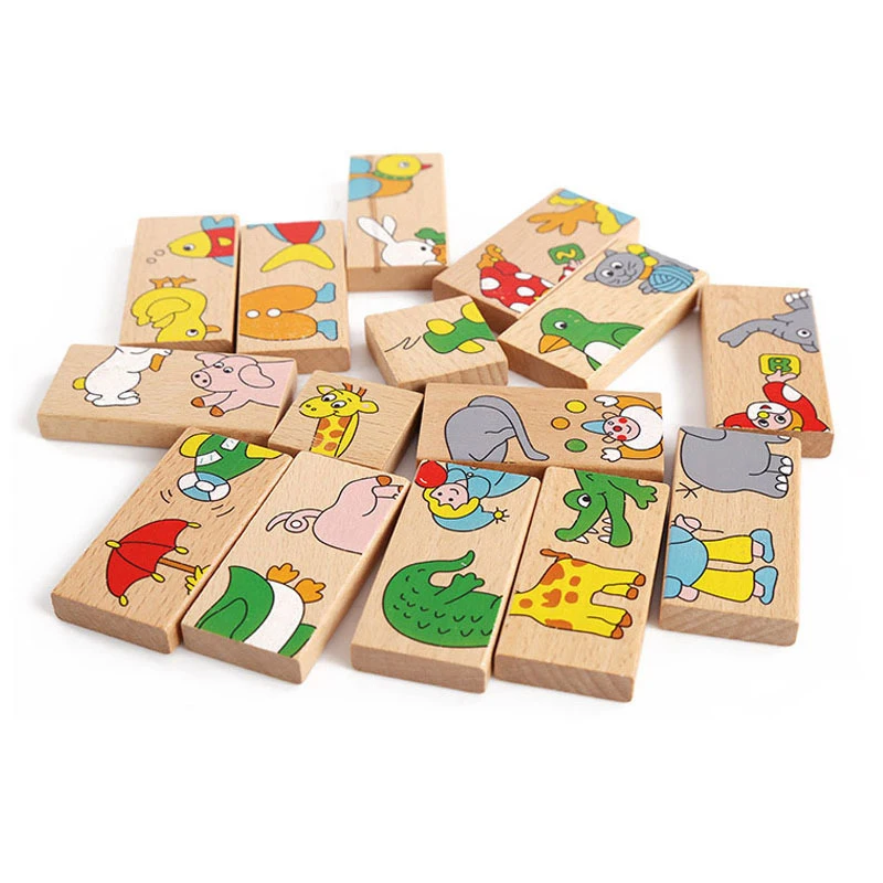 

Children's learning puzzle jigsaw puzzle baby toy wooden domino animal recognition table game stacked educational toys