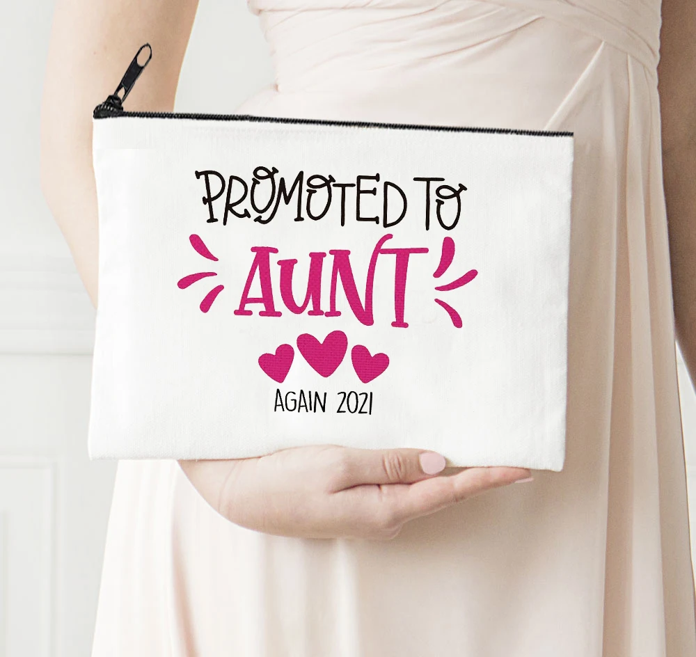 

Promoted To Aunt 2021 Makeup Bag Travel Cosmetic Bag Toiletries Storage Bag Fashion Cosmetics Storage Bags Letter Zipper