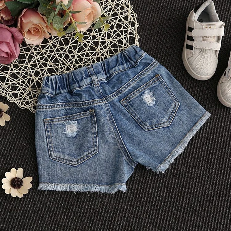 Girls Denim Shorts 2021 Summer Fashion Hole Stylish Cosume Pants Casual Children Jeans For 2-10 years Old Kids | Мать и ребенок