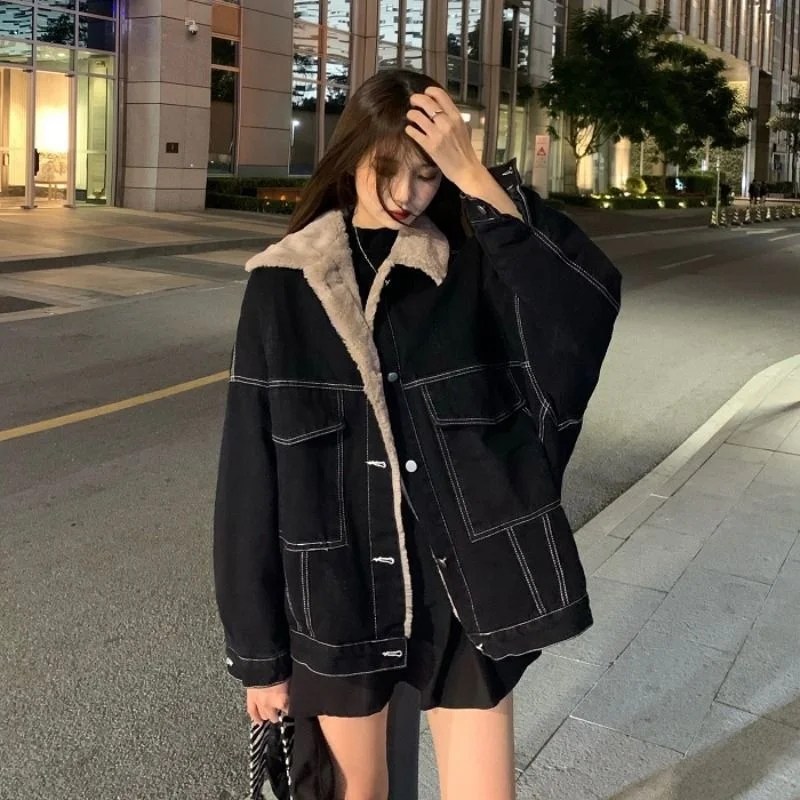 

Denim Jacket Women's 2021 Autumn Winter Style Loose Korean Casual Work Clothes Cotton Clothes Ins Port Style Plush Thickened