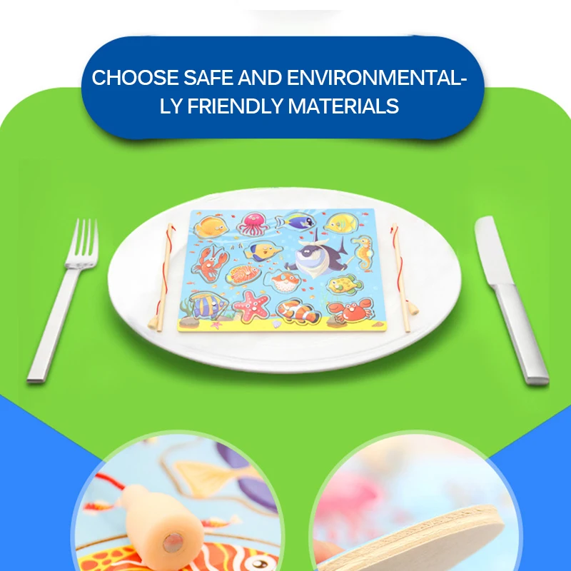 

Educational Fish Games Child Magnetic Fishing Toy Wooden Double Rod Puzzle Fishing Toys Jigsaw Fun Shape Matching Board Kid Gift