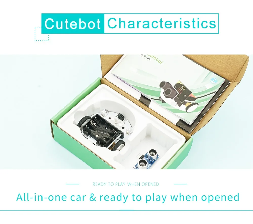 micro:bit Cutebot Smart Car Kit(without micro:bit)rear-drive Rainbow RGB Lamp 300RPM Dual High Speed Motor