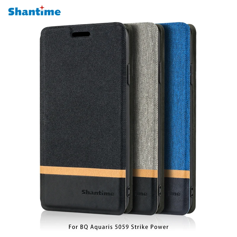 Buy Canvas PU Leather Phone Bag Case For BQ Aquaris 5059 Strike Power Flip Business Soft Silicone Back Cover on