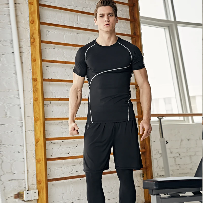 Fitness suit men's sports fast drying tights training running basketball equipment morning spring and autumn g |