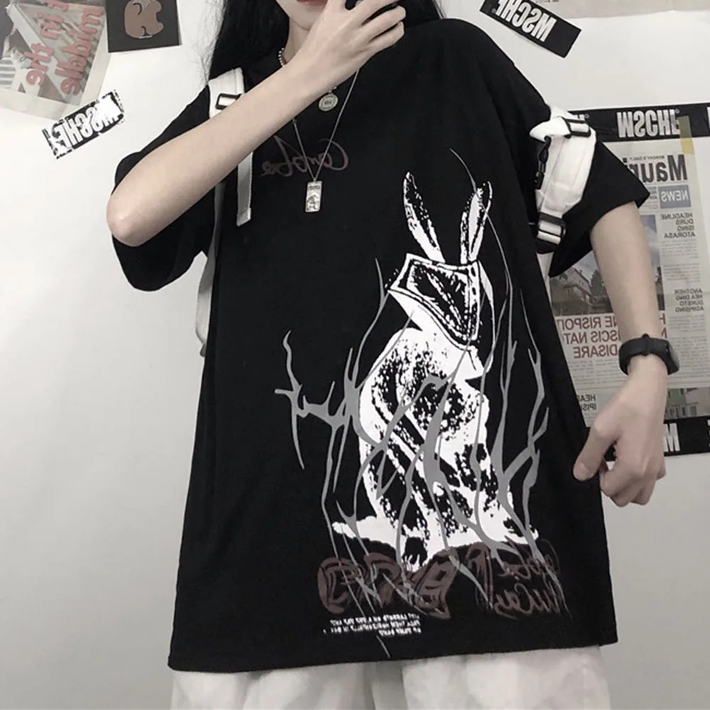 Хит Готическая футболка женская черная мультяшная надпись Харадзюку топ