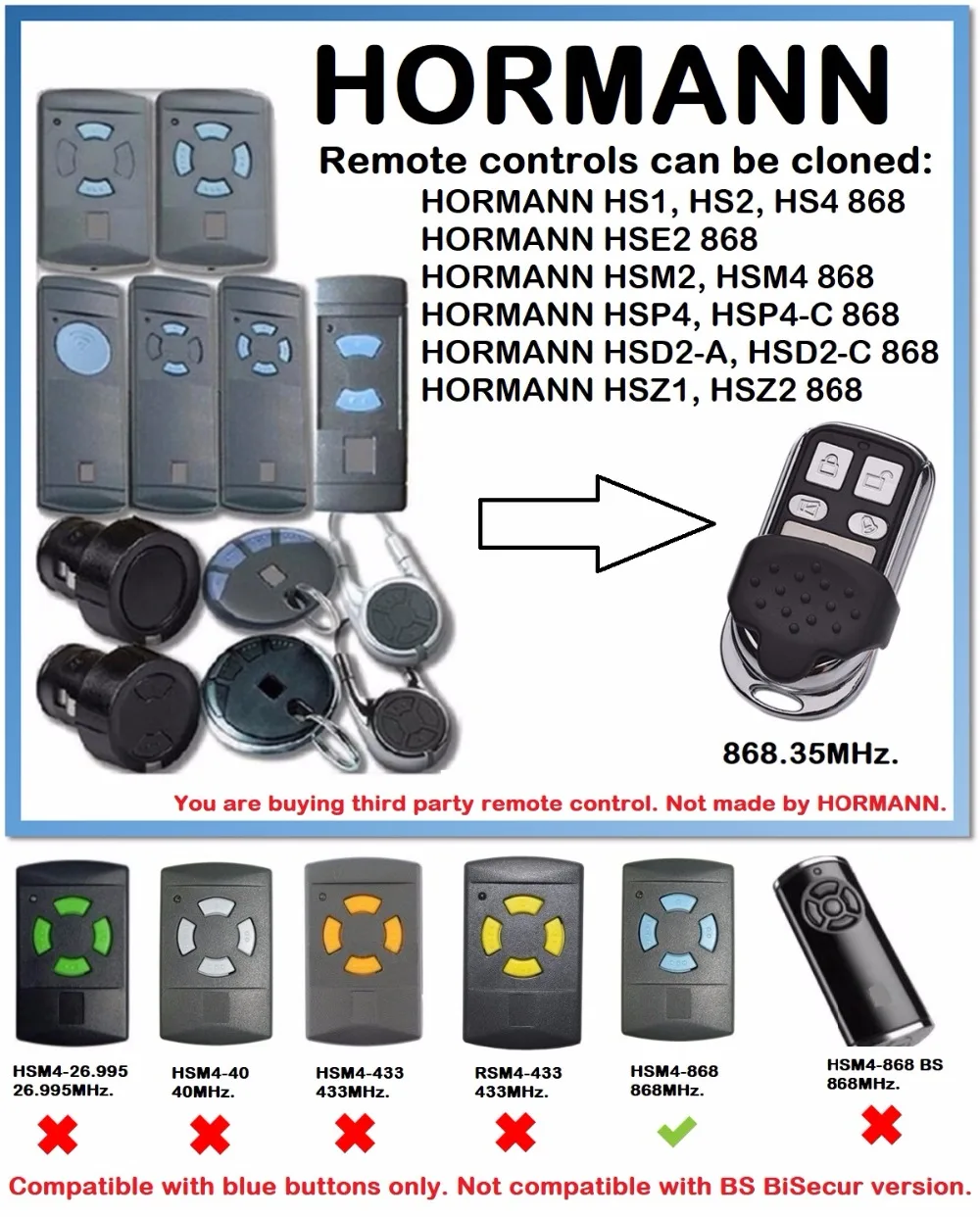 HORMANN HS1 HS2 HS4 868 МГц копирующий пульт дистанционного Управление HORMAN HSM4 HSM2