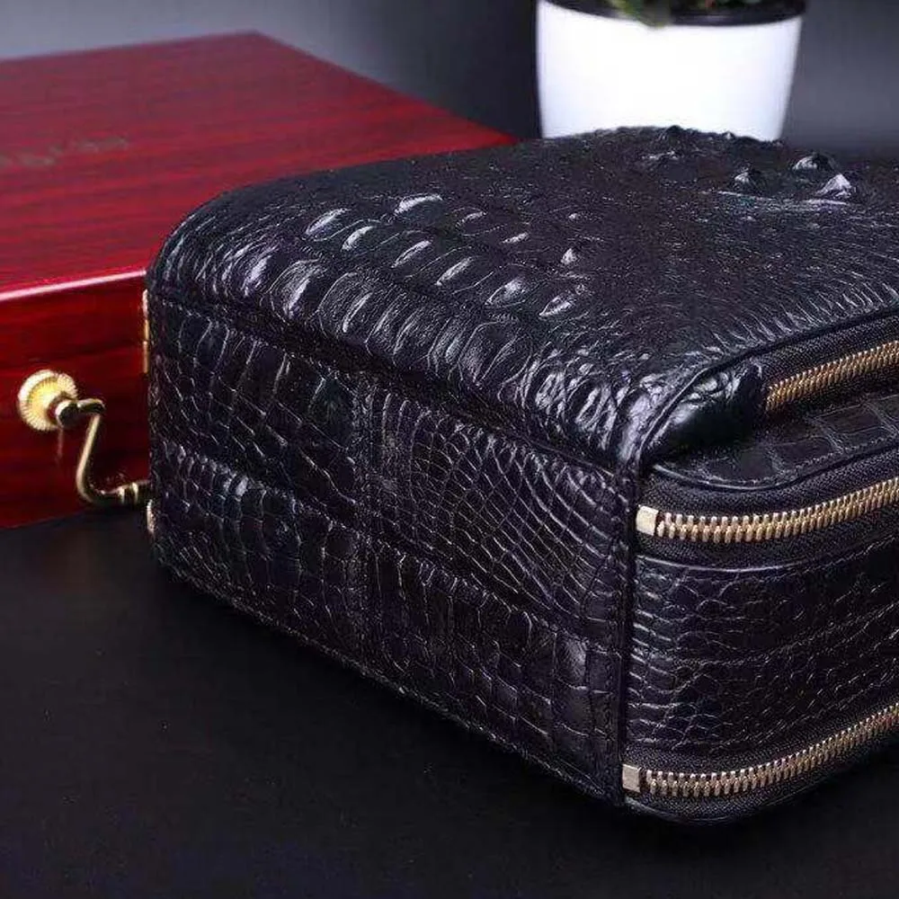 

hexiaofengdedian men crocodile leather handbag male single shoulder bag black crocodile skull skin bag