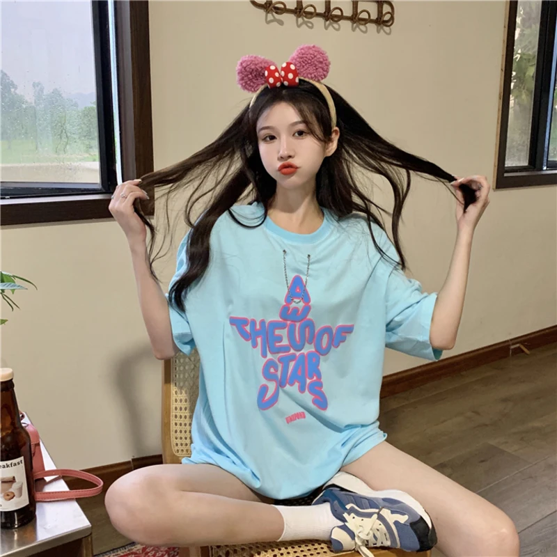 

Real Shot Summer Super Popular Mid-Length T-shirt Female Personality