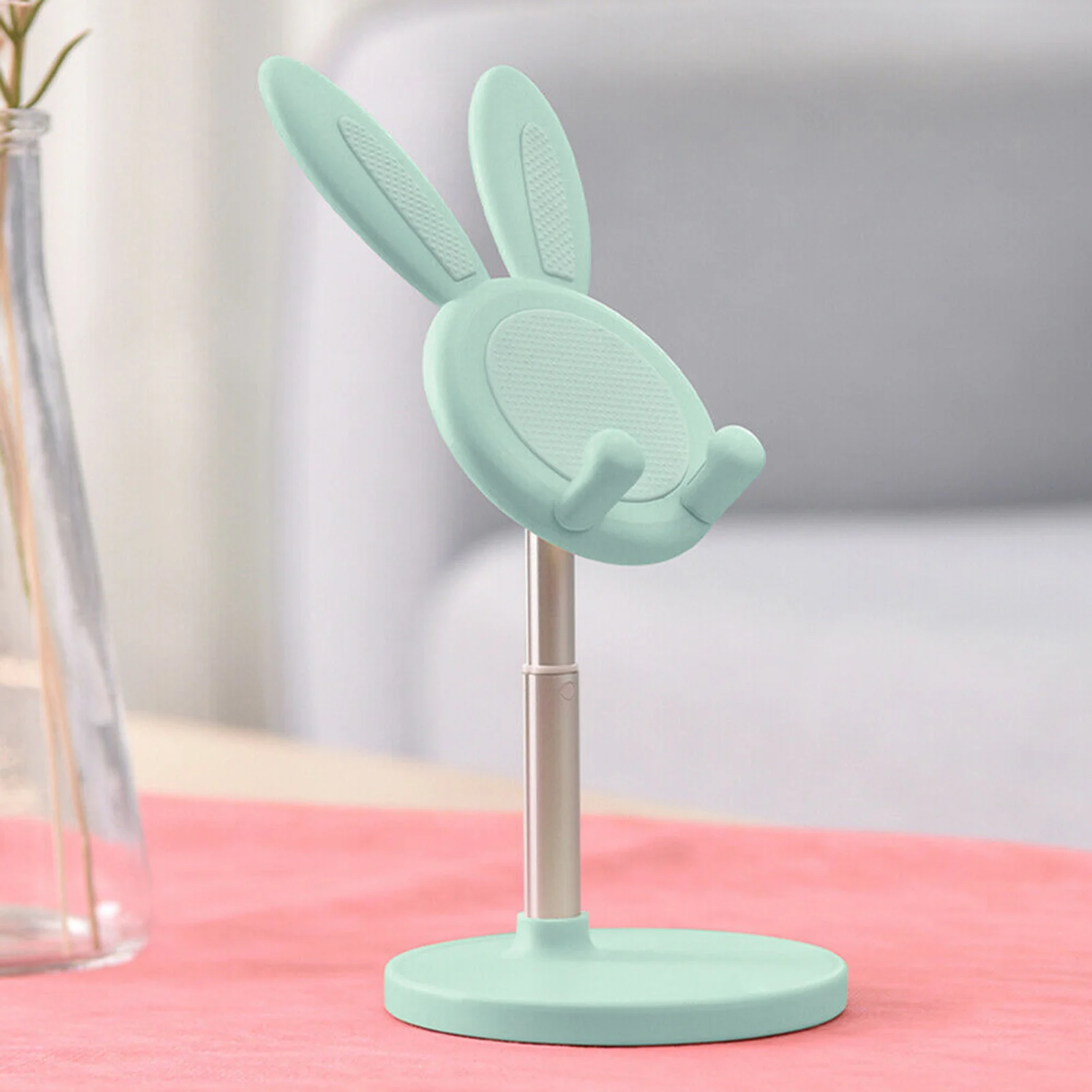 rabbit ears phone holder pink telescopic cartoon adjustable bunny ear tablet stand desktop rack pc mobile phone accessories free global shipping