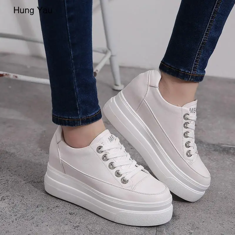 

Round Toe 4 cm Platform 2.5 cm Loafers Casual Flats Lace Up Woman Autumn Creepers Women Flats White Shoes Sneakers Size 35-39