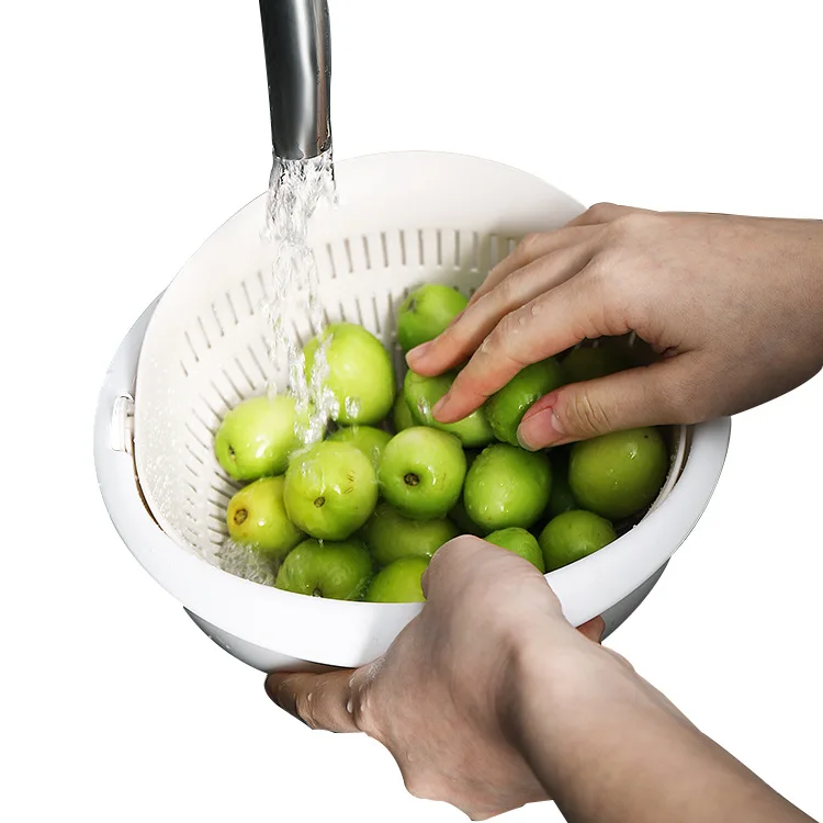

Rotating water basket, doubler sound creative multi-purpose kitchen tools fruit basket double layer of plastic
