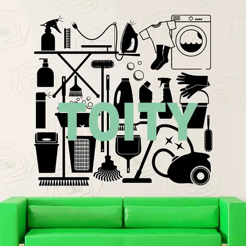 Настенная Наклейка Стирка в комнате стирка домохозяек Химчистка Услуги глажки