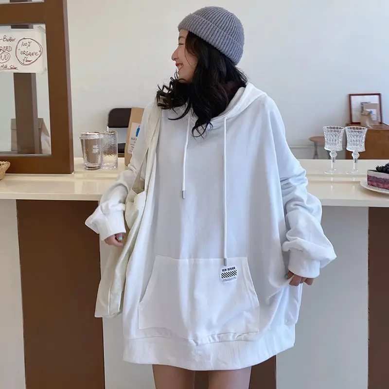 

NEW Hooded Sweatshirt Women 7 Colors Ulzzang Spring Solid Simple Chic Ladies Streetwear Pullovers Pockets Harajuku Clothes All-m