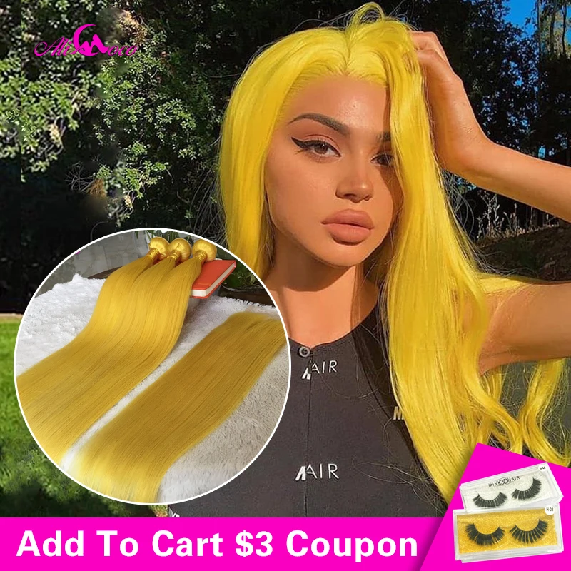 Ali Coco желтые бразильские прямые человеческие волосы в пучках с застежкой 8-28
