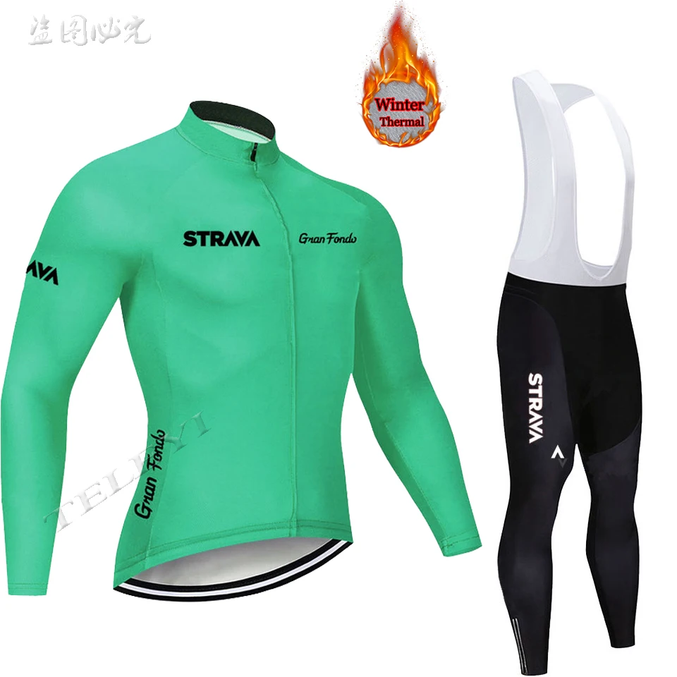 Горячая strava зима термальный флис Велоспорт Джерси кофты с длинным рукавом Велоспорт комбинезон велосипедный набор велосипедная одежда - Цвет: 14