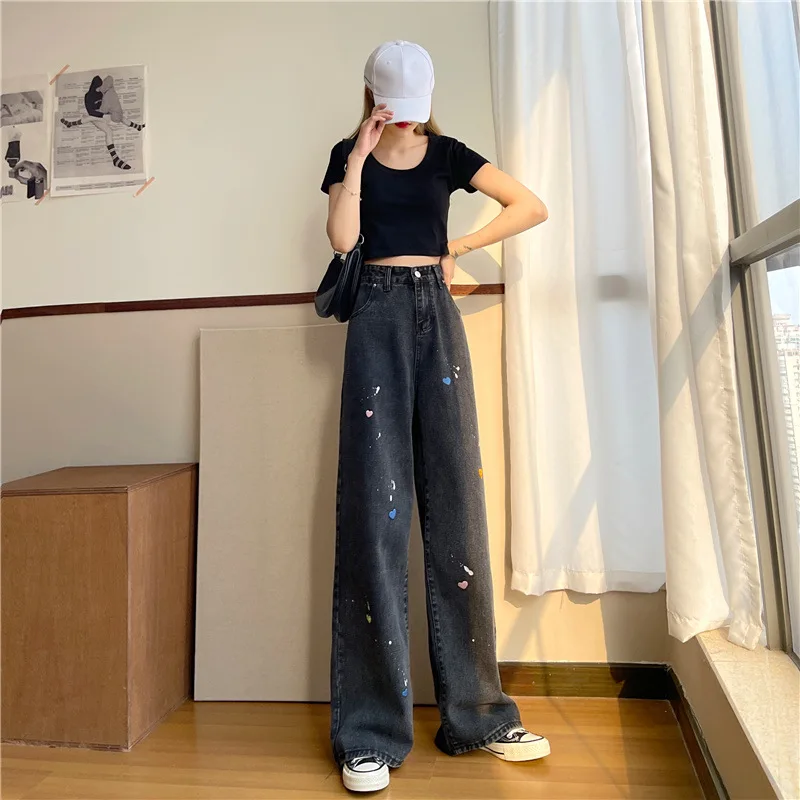 

SURMIITRO 2021 Fashion Black Korean Style Wide Leg High Waist Boyfrind Mom Jeans Women Floor Length Long Denim Pants Female