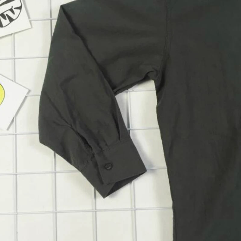 

Men Long Sleeve Shirts Summer Breathable Solid Simple Retro Mens Stand Collar Pocket All-match Leisure Chic Korean Style Ulzzang