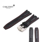 Ремешок CARLYWET толстый из натуральной кожи для наручных часов, черный браслет с серебряной пряжкой для Audemars Piguet 42 мм, Королевский дуб для морского побережья