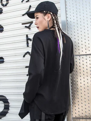 

European station large size Autumn Fashion Personality version round collar long sleeve t-shirt Sleeve Irregular Zipper Stitchin