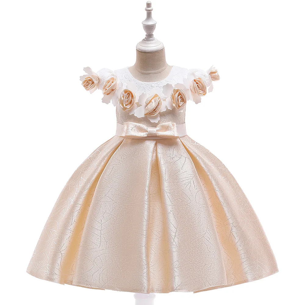 Top Quality Baby Girls Silk 3D Flower Ball Gown Party Princess Dress Kids Elegant Event Birthday Dresses for Wedding 3-10Y BW301 | Детская