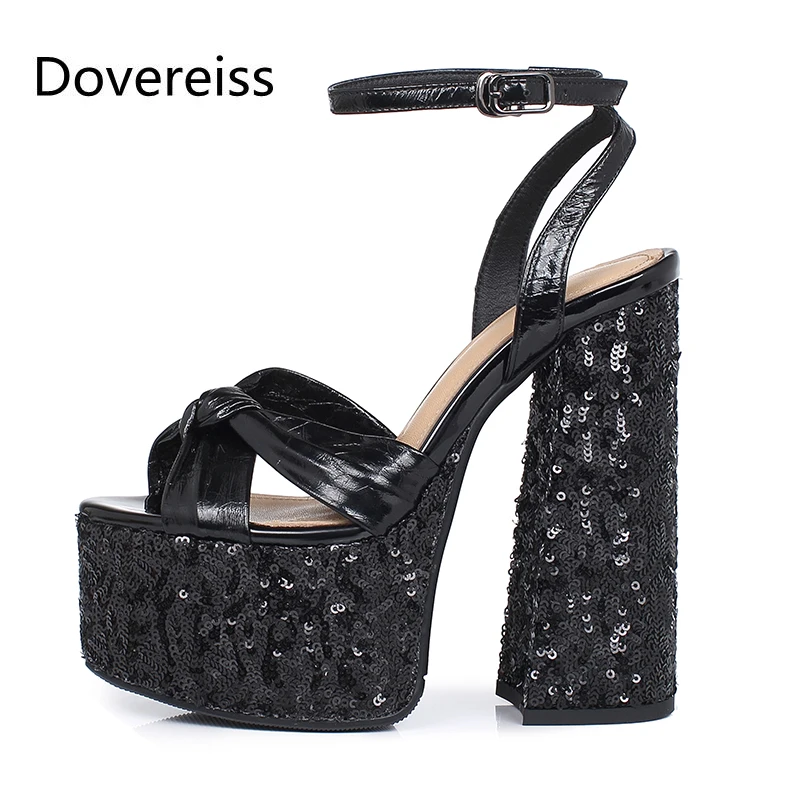 

Dovereiss Fashion Women's Shoes Summer New Bing Waterproof Chunky Heels Sandales Party Shoes Sexy Consice Buckle 14.5CM 40 41
