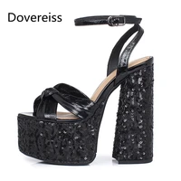 dovereiss fashion womens shoes summer new bing waterproof chunky heels sandales party shoes sexy consice buckle 14 5cm 40 41
