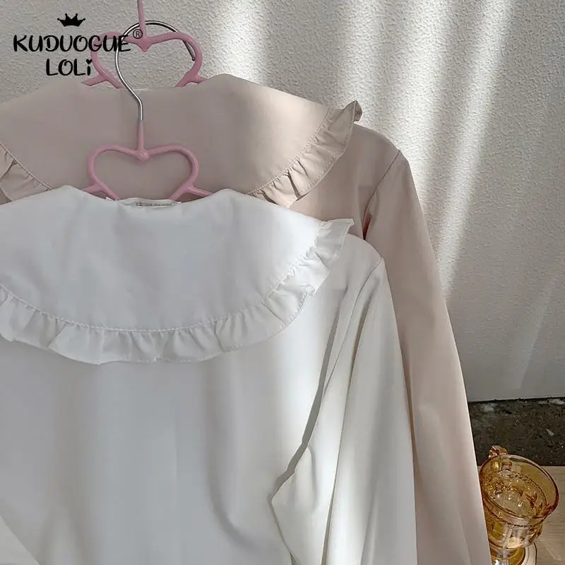 Женская шифоновая рубашка с длинным рукавом оборками и большим лацканом|Рубашки|