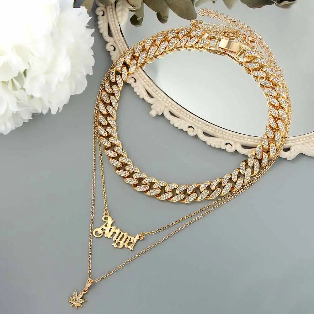 

Caraquet Full Crystal Cuban Link Chain Choker Necklace Women Iced Out Angel Babygirl Butterfly Pendant Necklaces Fashion Jewelry